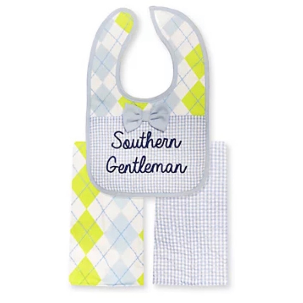 3 Piece Southern Gentleman Bib and Burp Cloth Set by Nursery Rhyme